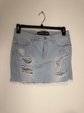 Express Light Blue Distressed Denim Mini Skirt